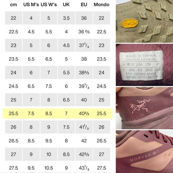 Arc’teryx Norvan LD 3 Shoe Dark Rose Dust Light Fallow Pink Purple Hiking 8.5 - Picture 16 of 16